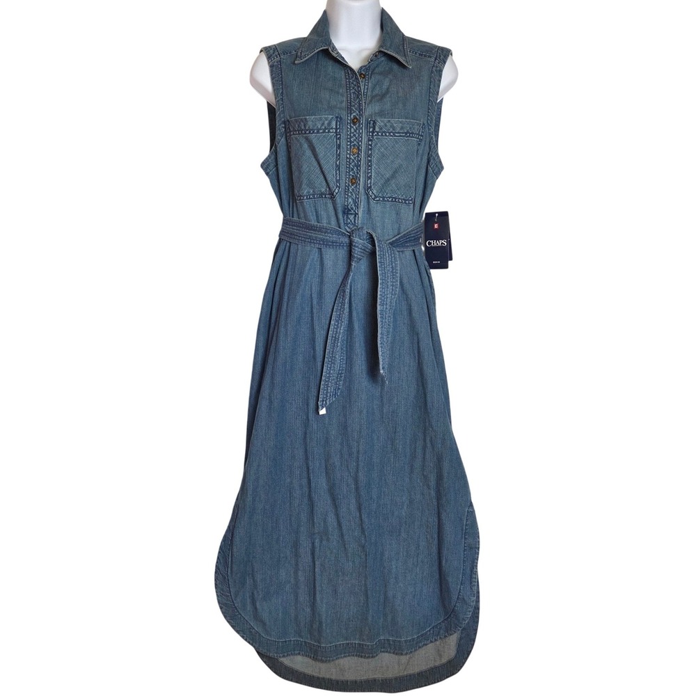 Chaps Denim Anchor Way Sleeveless Midi Shirt Dress Coastal Cowgirl Cottagecore